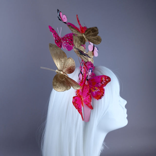 "Yaritza" Pink & Gold Butterfly Headdress
