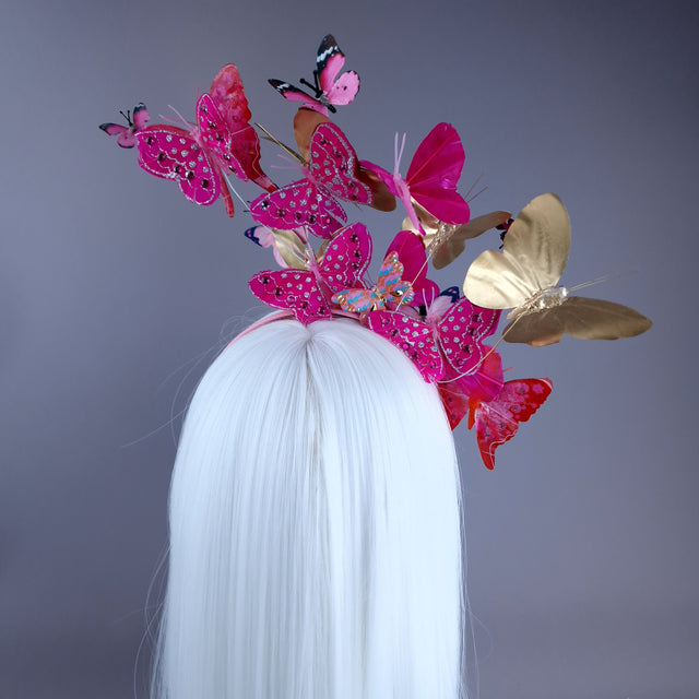 "Yaritza" Pink & Gold Butterfly Headdress