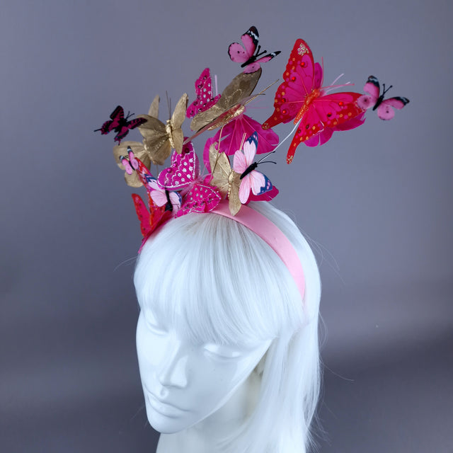 "Yaritza" Pink & Gold Butterfly Headdress