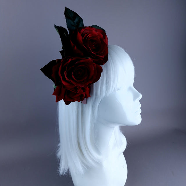 "Zaria" Red Rose Flower Headdress