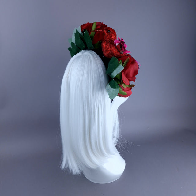 "Nara" Red Rose & Bird Flower Crown