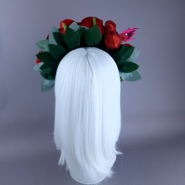 "Nara" Red Rose & Bird Flower Crown