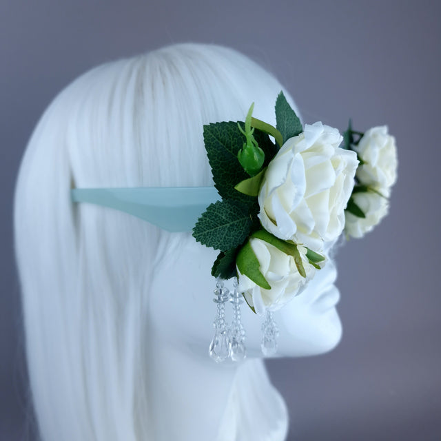 "Rosalind" Silk Ivory Rose & Beading Green Sunglasses