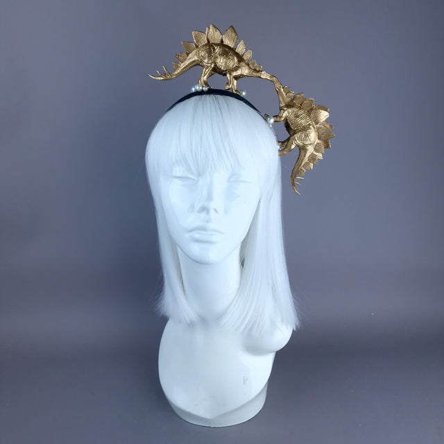 "Forever & Ever" Gold & Pearl Stegosaurus Dinosaur Headband
