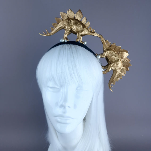 "Forever & Ever" Gold & Pearl Stegosaurus Dinosaur Headband