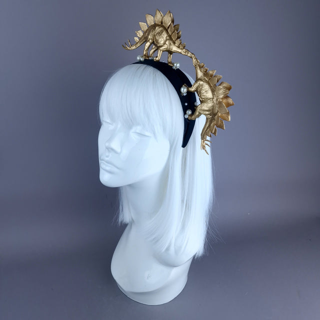 "Forever & Ever" Gold & Pearl Stegosaurus Dinosaur Headband