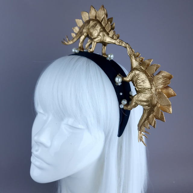 "Forever & Ever" Gold & Pearl Stegosaurus Dinosaur Headband