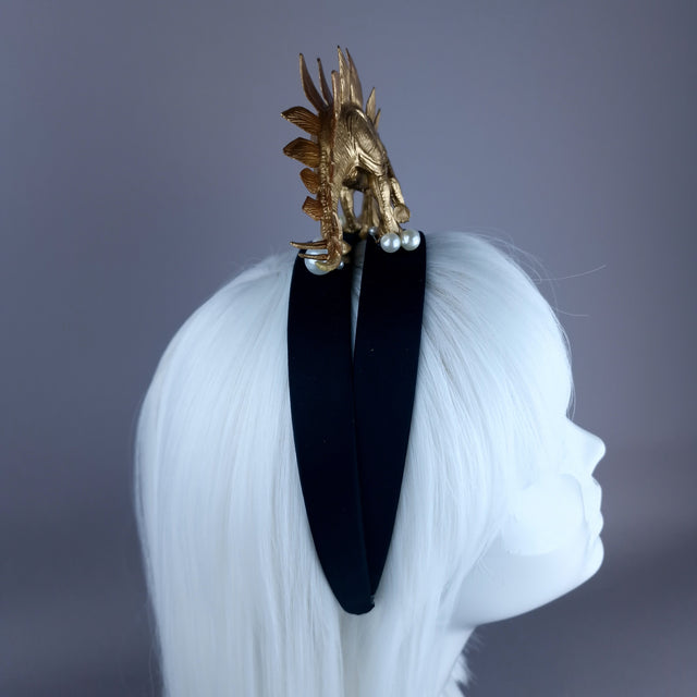 "Forever & Ever" Gold & Pearl Stegosaurus Dinosaur Headband