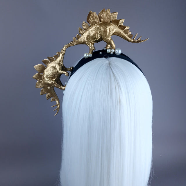 "Forever & Ever" Gold & Pearl Stegosaurus Dinosaur Headband