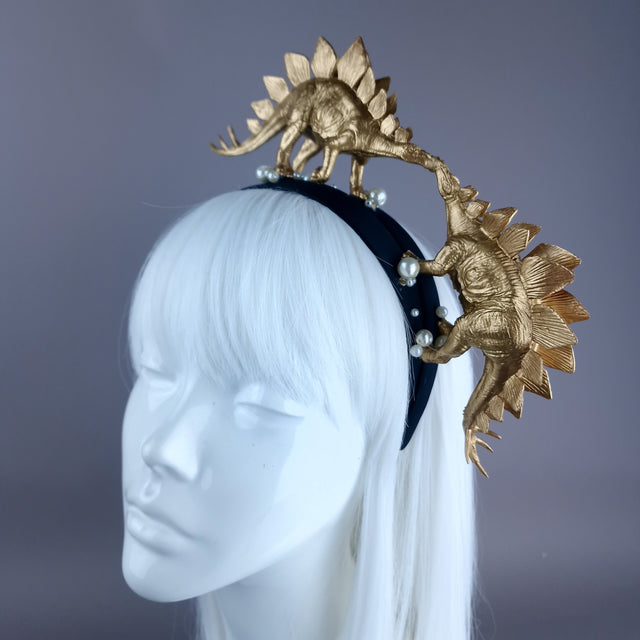 "Forever & Ever" Gold & Pearl Stegosaurus Dinosaur Headband