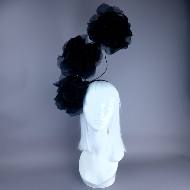 "Arella" Large Black Flower Headpiece