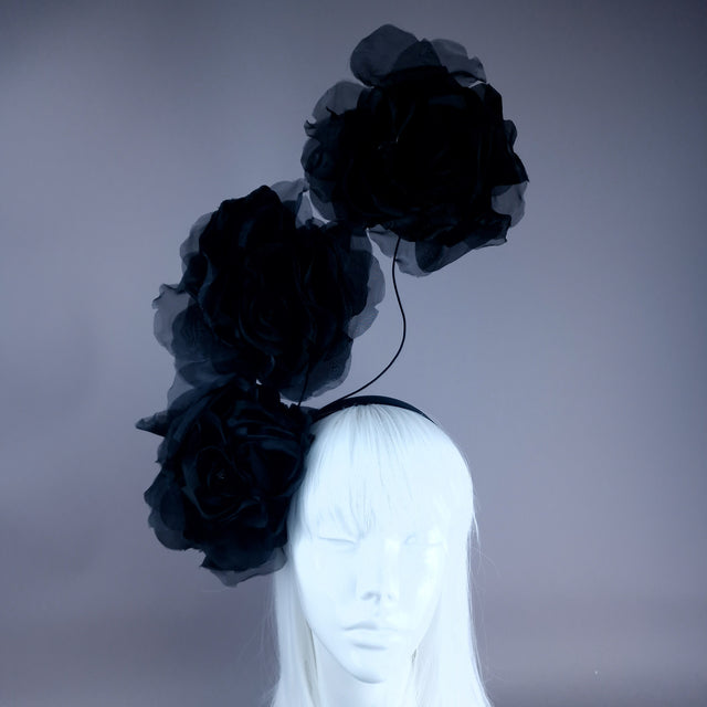 "Arella" Large Black Flower Headpiece