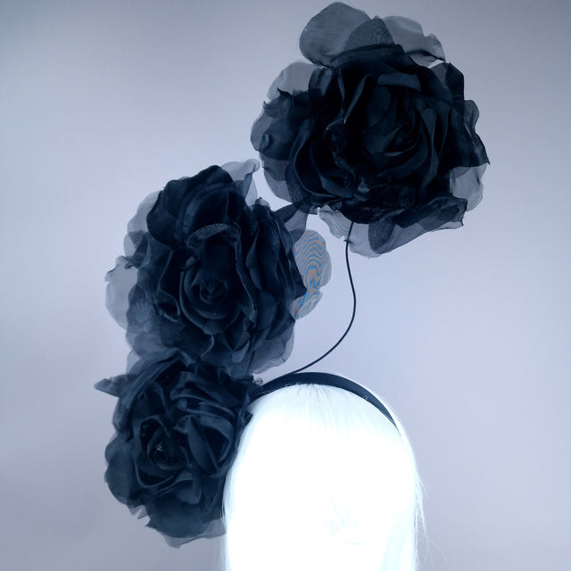 "Arella" Large Black Flower Headpiece