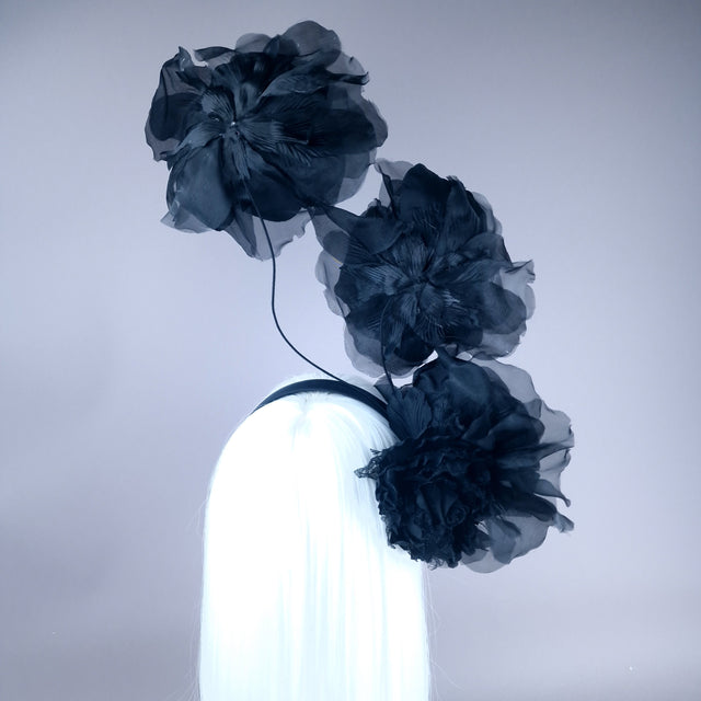 "Arella" Large Black Flower Headpiece