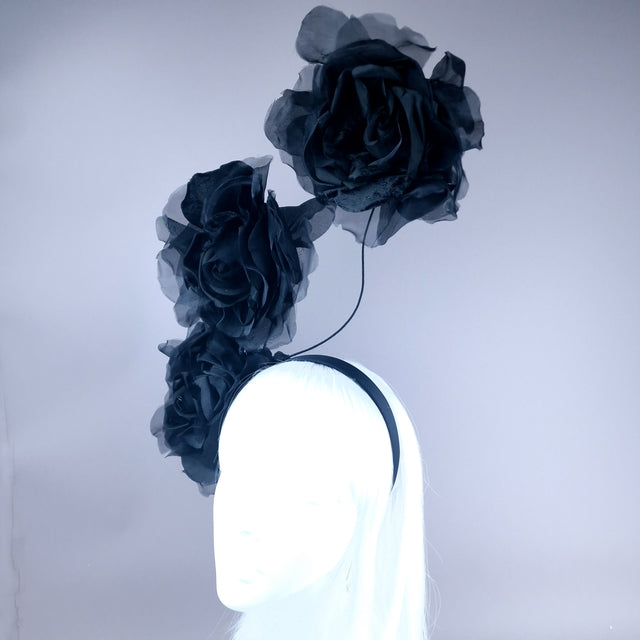 "Arella" Large Black Flower Headpiece
