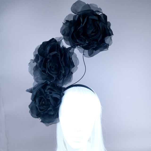 "Arella" Large Black Flower Headpiece