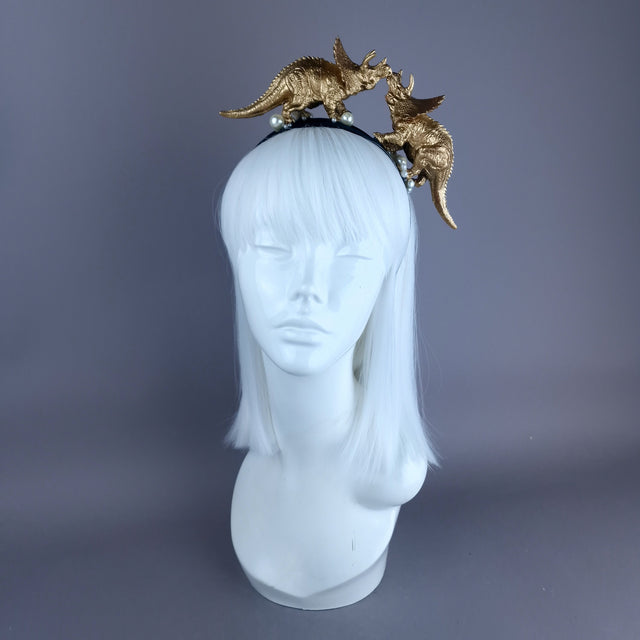 "Forever & Ever" Gold & Pearl Triceratops Dinosaur Headband
