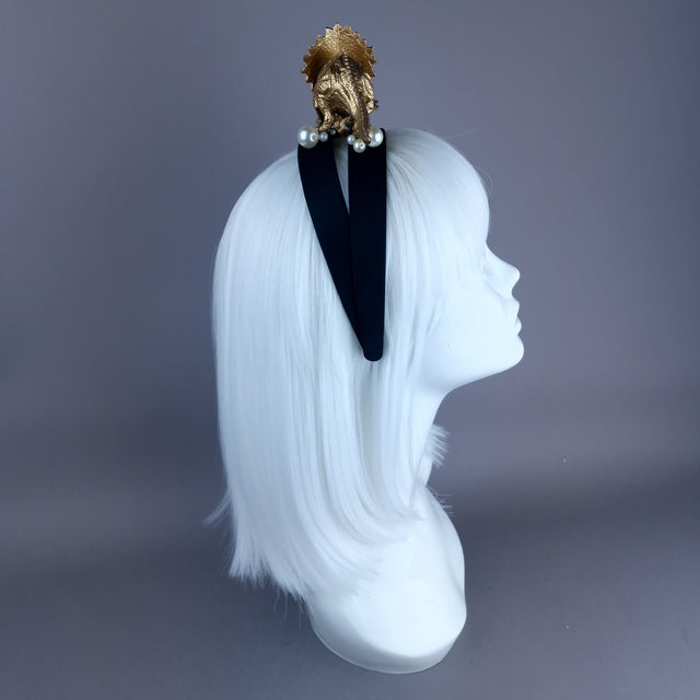 "Forever & Ever" Gold & Pearl Triceratops Dinosaur Headband