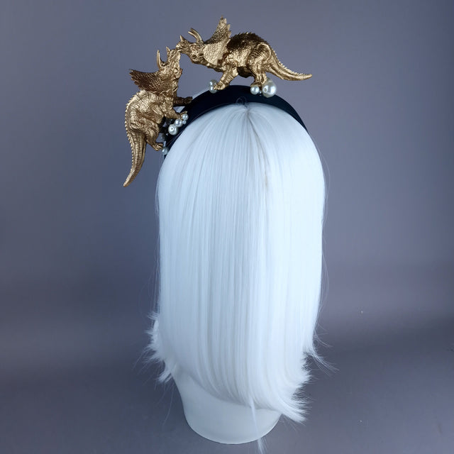 "Forever & Ever" Gold & Pearl Triceratops Dinosaur Headband