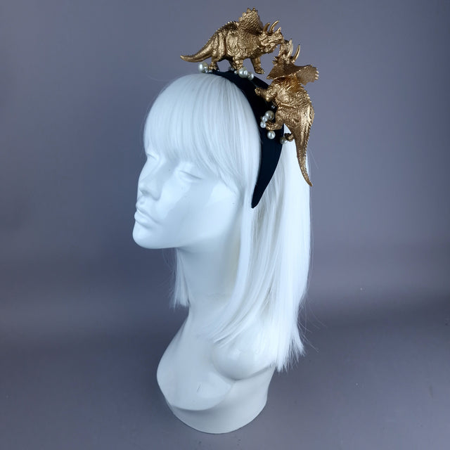 "Forever & Ever" Gold & Pearl Triceratops Dinosaur Headband