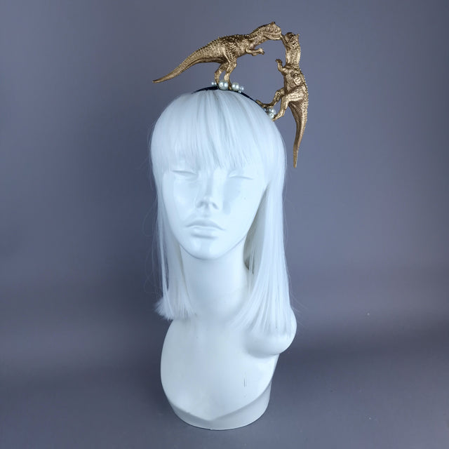 "Forever & Ever" Gold & Pearl Carnotaurus Dinosaur Headband