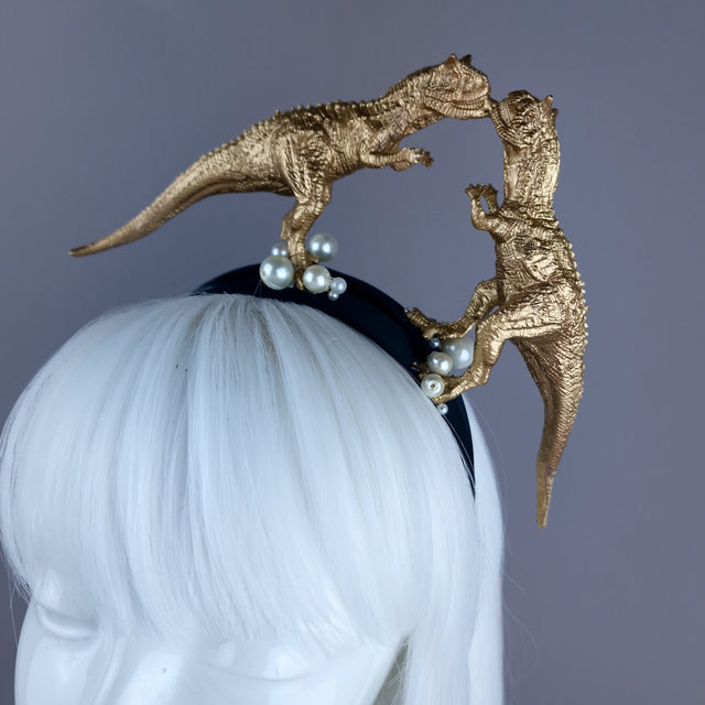 "Forever & Ever" Gold & Pearl Carnotaurus Dinosaur Headband