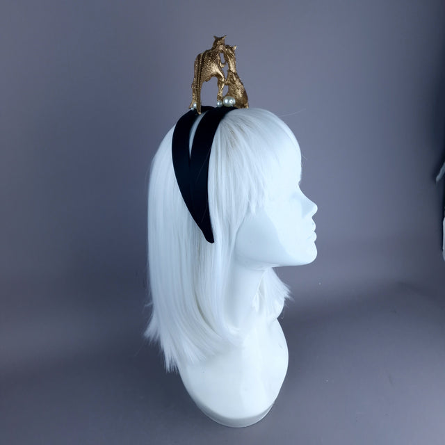 "Forever & Ever" Gold & Pearl Carnotaurus Dinosaur Headband