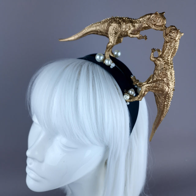 "Forever & Ever" Gold & Pearl Carnotaurus Dinosaur Headband