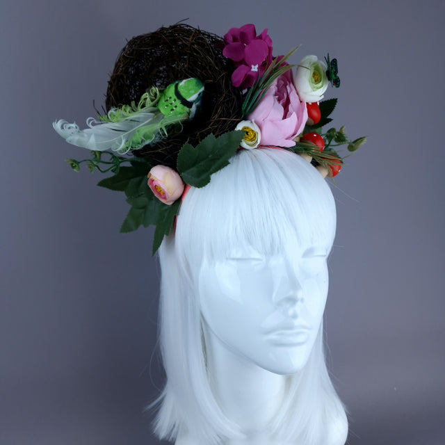 "Spring Has Sprung" Pink & Green Birds Nest Flower Crown