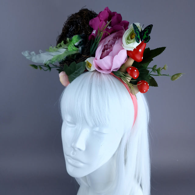 "Spring Has Sprung" Pink & Green Birds Nest Flower Crown