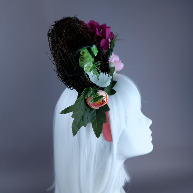 "Spring Has Sprung" Pink & Green Birds Nest Flower Crown