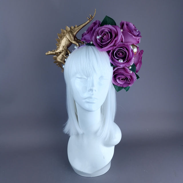 "Bebe" Dinosaur, Pearls & Purple Rose Headdress