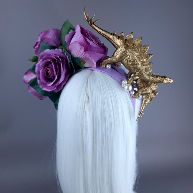 "Bebe" Dinosaur, Pearls & Purple Rose Headdress