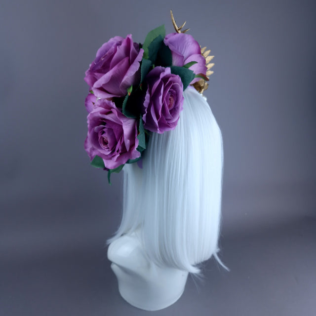 "Bebe" Dinosaur, Pearls & Purple Rose Headdress