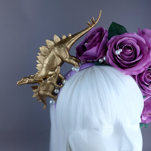 "Bebe" Dinosaur, Pearls & Purple Rose Headdress