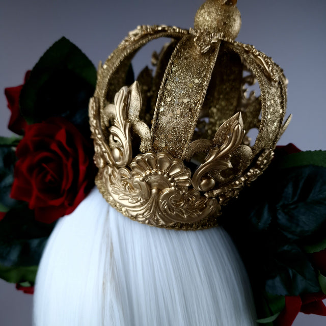"Lillia" Red Rose & Gold Filigree Crown Headdress