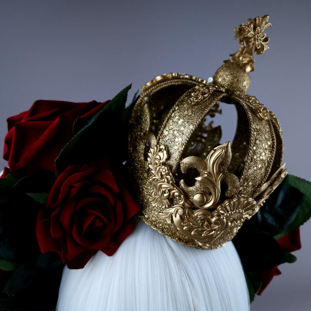 "Lillia" Red Rose & Gold Filigree Crown Headdress