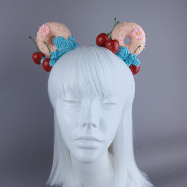 "Delish" Peach Donut Ear, Blue Icing, Pink Headband Headpiece