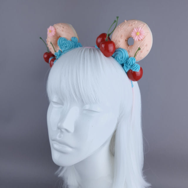 "Delish" Peach Donut Ear, Blue Icing, Pink Headband Headpiece