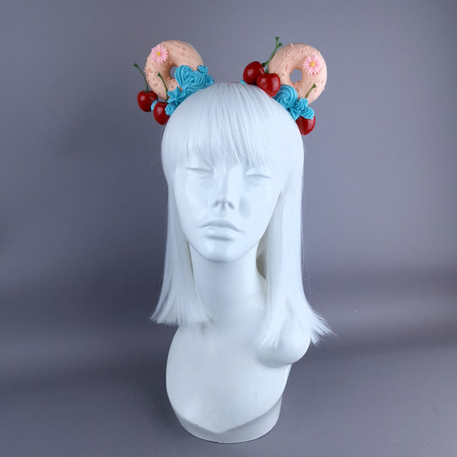 "Delish" Peach Donut Ear, Blue Icing, Pink Headband Headpiece