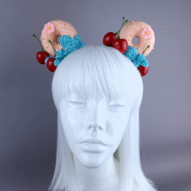 "Delish" Peach Donut Ear, Blue Icing, Pink Headband Headpiece