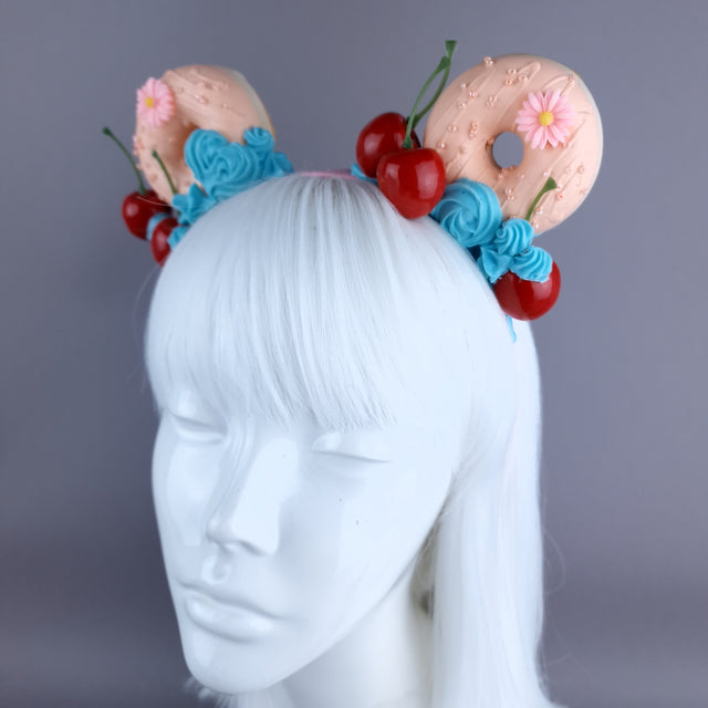"Delish" Peach Donut Ear, Blue Icing, Pink Headband Headpiece