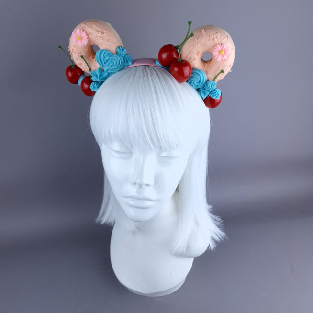 "Delish" Peach Donut Ear, Blue Icing, Pink Headband Headpiece