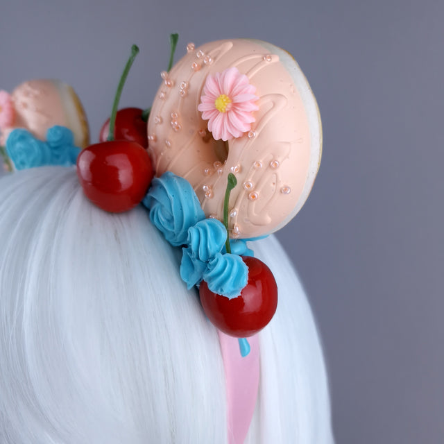 "Delish" Peach Donut Ear, Blue Icing, Pink Headband Headpiece