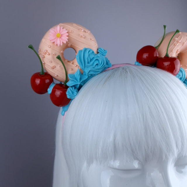 "Delish" Peach Donut Ear, Blue Icing, Pink Headband Headpiece