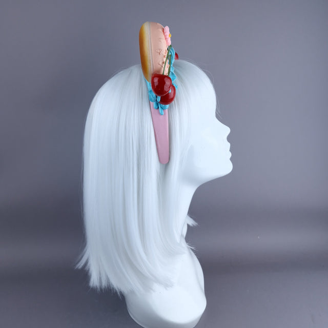 "Delish" Peach Donut Ear, Blue Icing, Pink Headband Headpiece