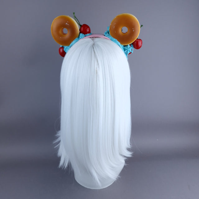 "Delish" Peach Donut Ear, Blue Icing, Pink Headband Headpiece