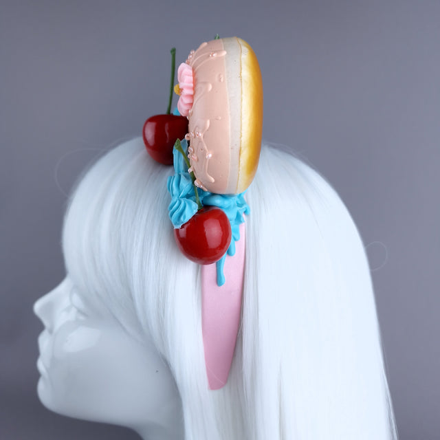 "Delish" Peach Donut Ear, Blue Icing, Pink Headband Headpiece