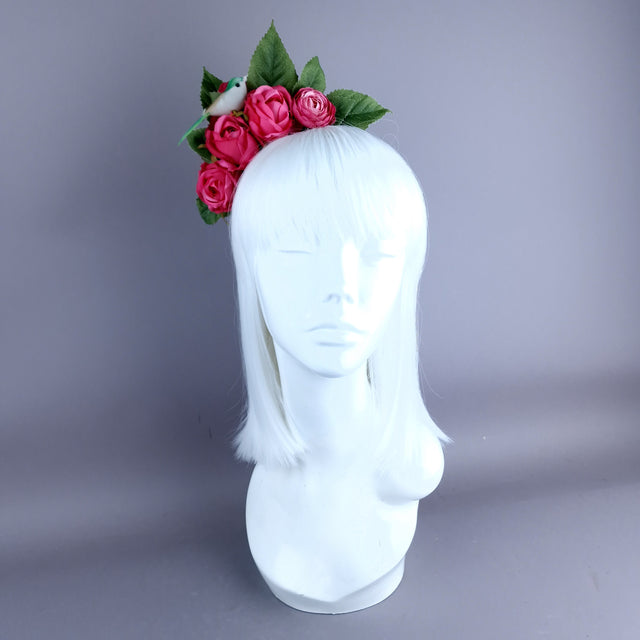 "Eirene" Bird & Pink Roses Flower Headpiece