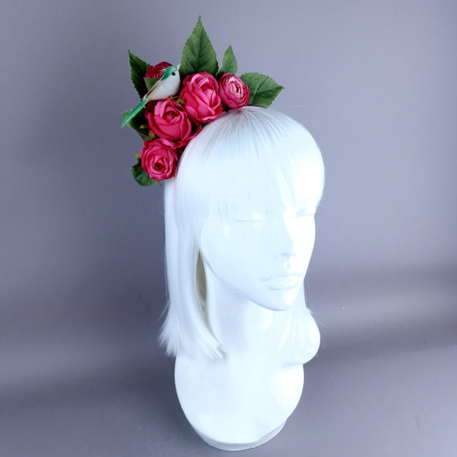 "Eirene" Bird & Pink Roses Flower Headpiece